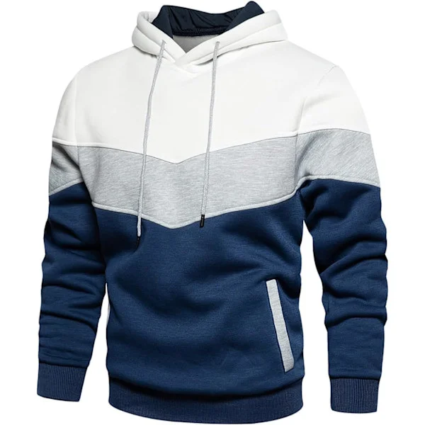 Herr Fleece Hoodie Tröja Casual Hooded Sweatshirt Kontrastfärgad Topp med Känguruficka 90white XL