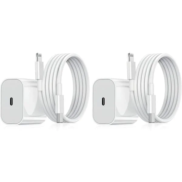 【NX】2-paknings mobillader - Kompatibel med iPhone - Hurtiglader - Adapter + Kabel 20W Hvit 2-pakning Kompatibel med iPhone