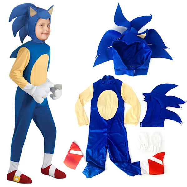 Sonic The Hedgehog Cosplay-drakt Klær for Barn, Gutter, Jenter - 10-14 År = EU 140-164 Overalls + Maske + Hansker Overalls + Maske + Hansker
