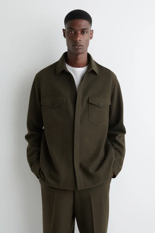 COS Men's Relaxed Boiled-Wool Overshirt in Green