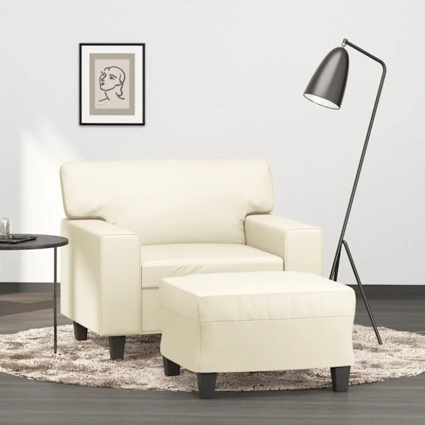 Fåtölj med fotpall gräddvit 60 cm konstläder