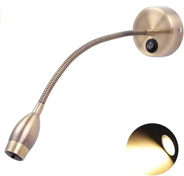 LED-vägglampa med justerbar arm, vägglampa i europeisk stil, modern design, med strömbrytare och en sänglampa med svanhals. Gul [Ho]