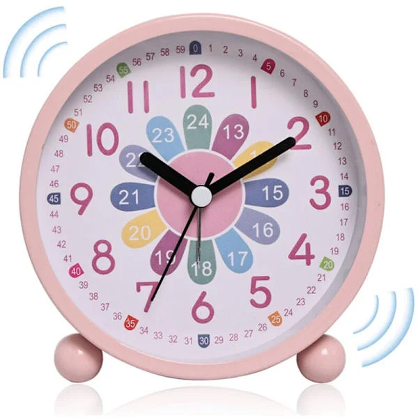 Vekkerklokke, Barn Digital Vekkerklokke Tikker Ikke, Stille Læringsvekkerklokke, Læringsklokke, Barneklokke, Kompakt Analog Vekkerklokke rosa-FY-