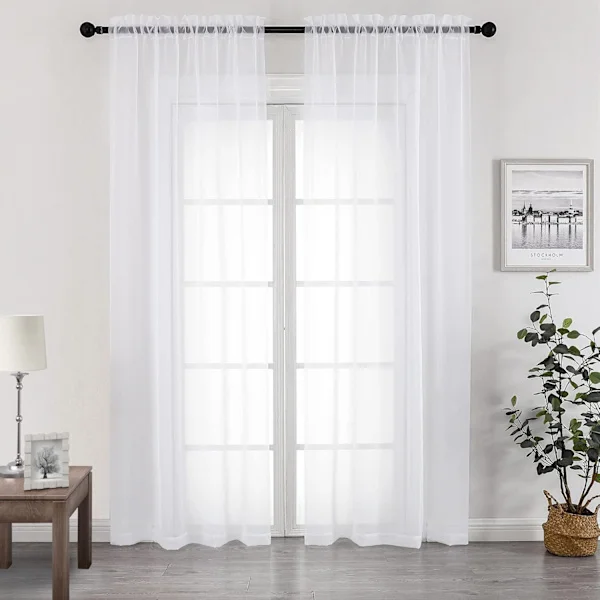 Valkoiset läpikuultavat verhot 244 cm pitkät 2 paneelin setti, valoa suodattavat ilmavat yksiväriset voile-ikkunaverhot makuuhuoneeseen olohuoneeseen