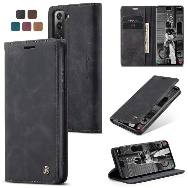 Kompatibel med Samsung Galaxy S21 5g Taske Kort Slot Flip Magnetisk Stativ Telefon taske Kompatibel med Samsung Galaxy S21 5g Cover Sort szq