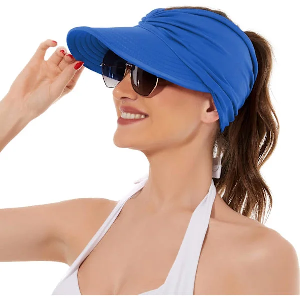 Women's Sun Hats UV Protection Sun Visor Wide Brim Summer Hats with Ponytail