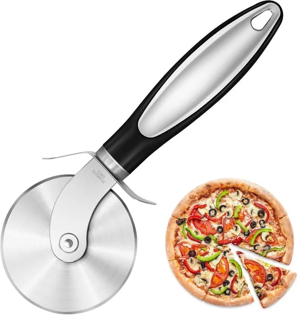 Stor pizzaskärare för kök, pizzaskärare i rostfritt stål, pizzahjul med vasst blad och halkfritt handtag, diskmaskinsäker, perfekta kökstillbehör