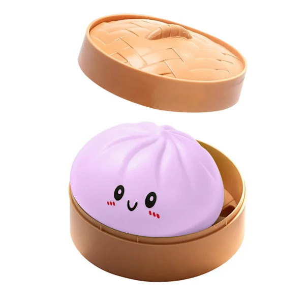 Lila Glitter Dumpling Squeeze Toy med Mini Steamer, Mjuk Deg Squishy Ball, Simulerad Mat Sensorisk Leksak för Skrivbordsdekoration & Daglig Användning