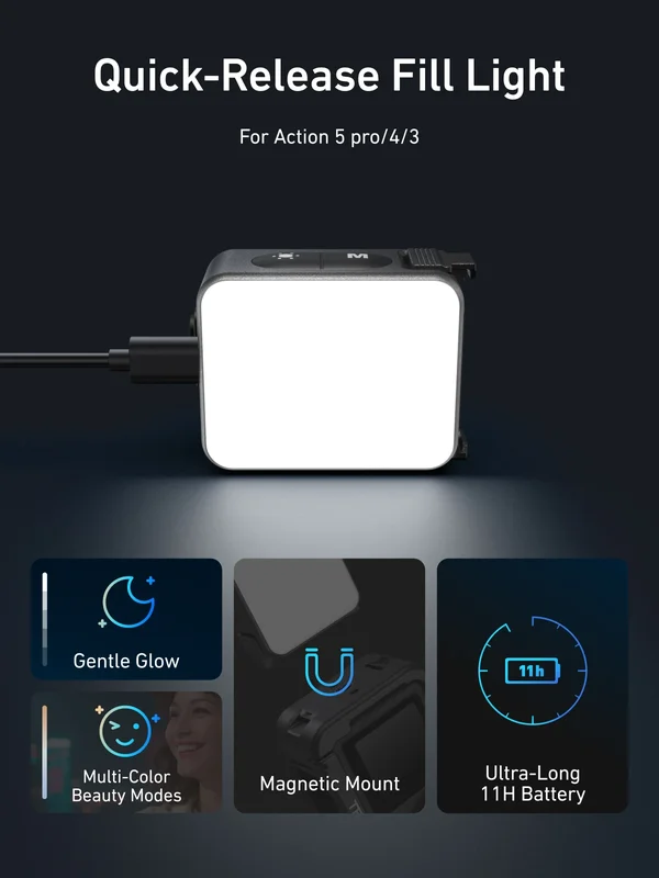 AliExpress - TELESIN Quick Release Fülllicht Mini Wasserdichte Selfie Licht Für DJI OSMO Action 2 3 4 5 pro Mini Selfie Licht Für Action Kamera