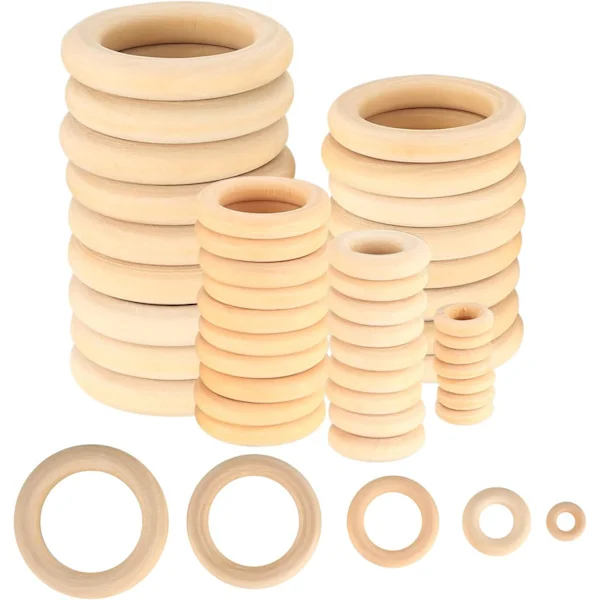 90 Wooden Rings for Crafts, for DIY Craft Ring Connector Jewelry Making Toys Napkin Rings - 15mm, 25mm, 35mm, 45mm, 55mm