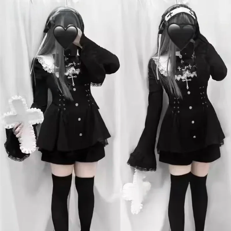 AliExpress - Jirai Kei Mode Gothic Vintage Hot Girl Patchwork Kleid Lolita Y2k Dünne Design Abend Party Kleid Weibliche Spitze Chic Outfits