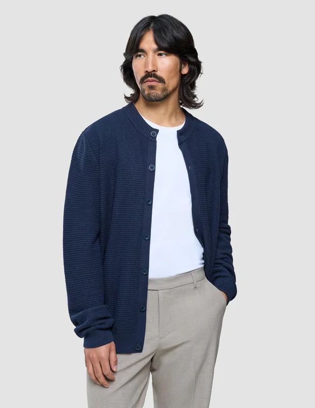 Shaping New Tomorrow - Structured Knit Cardigan - Dark Navy - Herre - Størrelse S