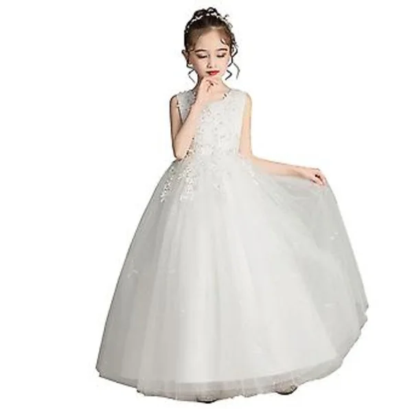 Girls Bridesmaid Dress Baby Flower Kids Party/Wedding Dresses Princess Lace Pageant Ball Gowns (140 White)