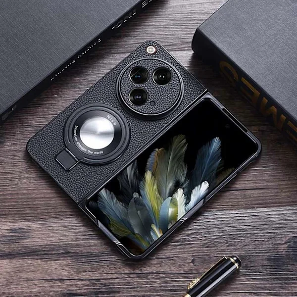Kompatibel med Oneplus Open Cover med Magnetisk Ringstativ, Slankt Tyndt Premium Læder Fuld Beskyttende Cover - Perfekt