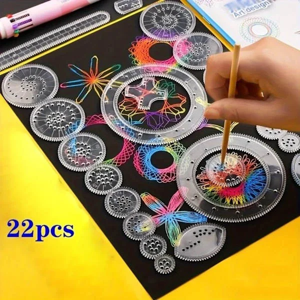 22-dele Spirograph Tegnesæt, Multifunktionelle Geometriske Lineal Skabeloner til Børn, DIY Spiral Kunst- og Håndværkssæt
