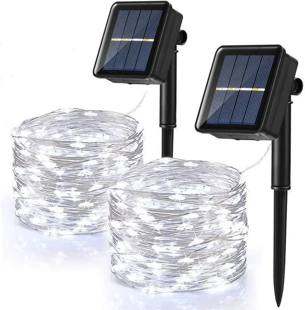 [2-pak] Solcelle lyskæde udendørs, 100 LED solcelle lyskæde