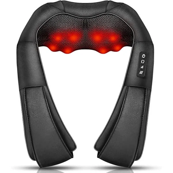 Nakkemassageapparat, dybdegående 3D-æltning, bærbar, med varme, Shiatsu-massage til nakke, ryg, skulder osv. (Sort)