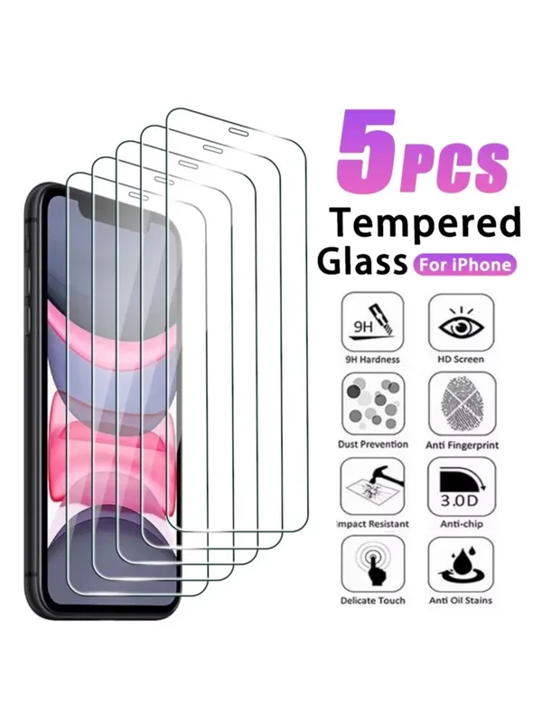 AliExpress - 5-1 pièces Film de verre trempé pour iPhone 17 Pro Max 11 12 13 14 15 16 14 16 Plus 17 Air 6 7 8 SE 2 X XR XS Max protecteur d'écran