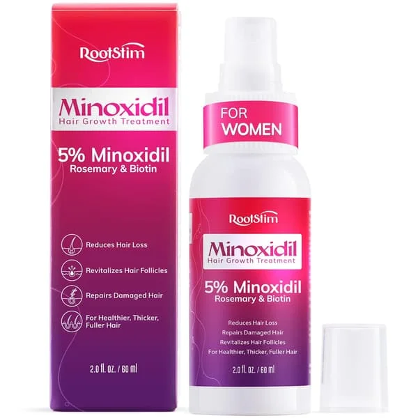 5 % Minoxidil-spray for kvinner for hårvekst: RootStim ekstra styrke Minoxidil med rosmarin og biotin for gjenvekst av tynt hår og fyldigere hår – 2.0
