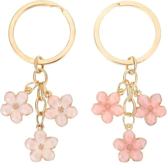 Blomsternøkkelringer Kvinner Veske Anheng Søte Nøkkelringer Charms Morsdagsgave (Rosa, Hvit)