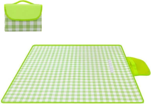 Utendørs piknikteppe, sammenleggbart vanntett sandteppe, stort piknikteppe 80" x 80" for strandcamping, fotturer, reiser - grønnstripet