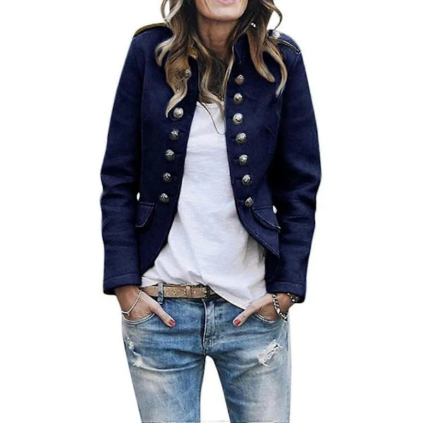 Cardiganjakke for kvinner, dressblanding, dobbeltspent militær blazer, kort, business, fritidsjakke