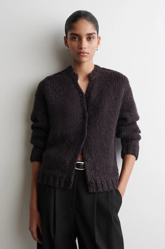 COS Flecked Chunky Wool-Alpaca Cardigan in Brown - Women