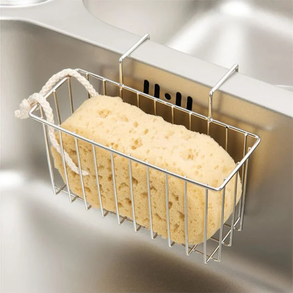 Kitchen Sponge Holder Sink Caddy Dish Brush Holder Dish Soap Drain Silver Small (7"x 2.7"x 3.5")