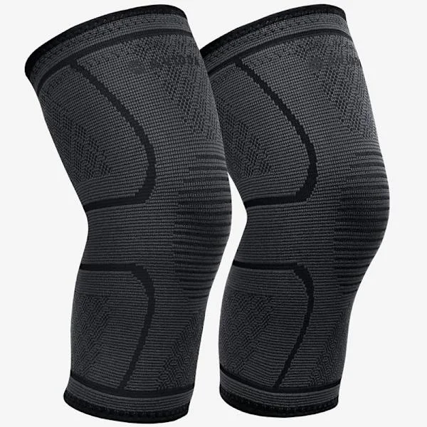 Knæstøtte 2-pak - Kompressionsknæstrømper til gigt, ledsmerter, ligamentskader, meniskskade, ACL, MCL, tendinitis, sport (M)