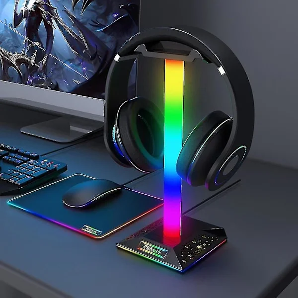 RGB Gaming Hovedtelefon Stativ USB Port Touch Control Strip Lys Skrivebord Gaming Headset Holder Hanger Enl