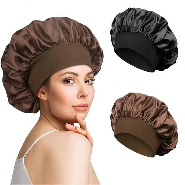 Pakke med 2 Satin Bonnet Sovehætte, Silke Krøller, Åndbar Silke Sovehætte, Justerbar Silke Bonnet, Silke Bonnet til at Sove i, Blød Satin Hætte til 