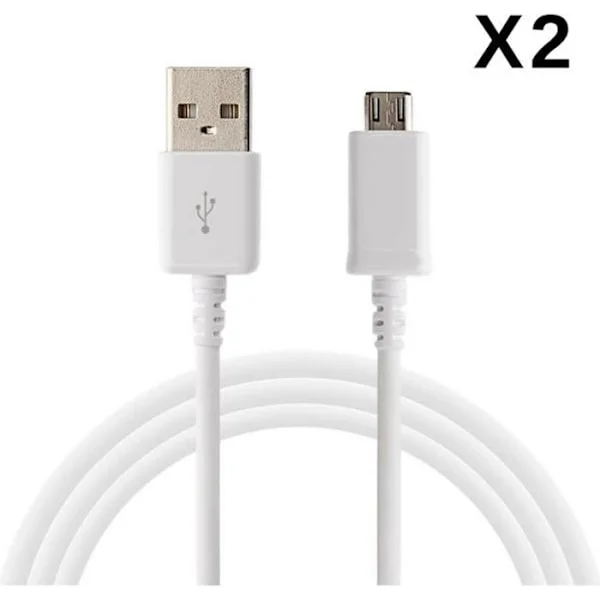 [Compatibel Samsung Galaxy S3-S4-S5-S6-S7-MINI-EDGE] Lot 2 Kabler USB Oplader Hvid Micro USB 1 M [Phonillico ]