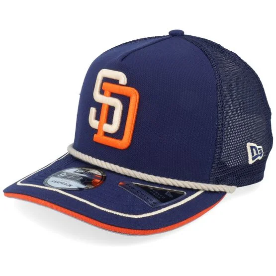 New Era - San Diego Padres Vintage Team Rope 9FIFTY Dark Royal A-frame Trucker Blue Cap - MLB @ Hatstore