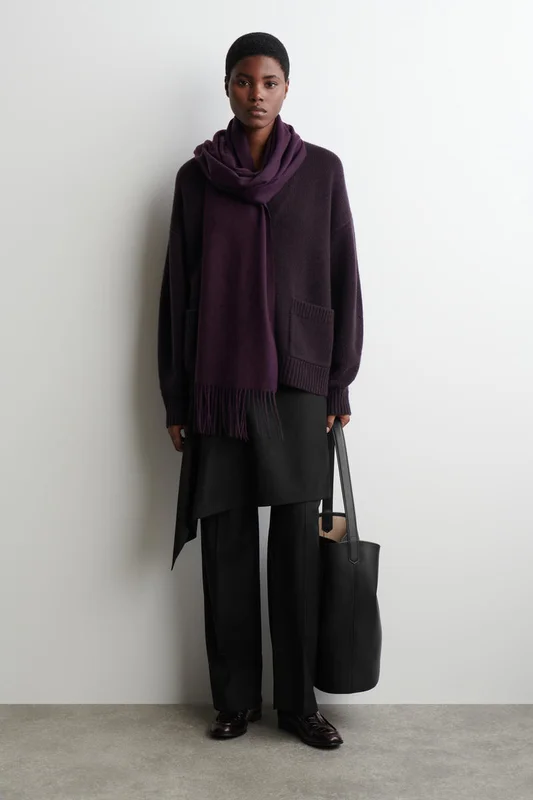 COS Women's Sciarpa In Lana Con Frange in Viola