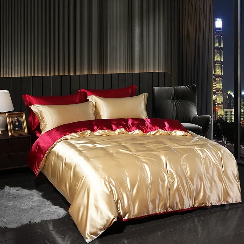 AliExpress - Luxus Satin Bettwäsche Set Mit Flache Blatt Duvet Abdeckung High-End-Bettwäsche Set Hohe Dichte Satin Einfarbig Bettwäsche