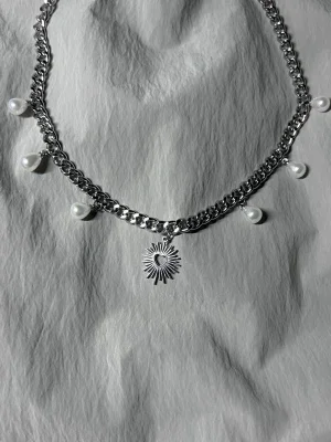 Statement Silver Pearl & Heart Necklace