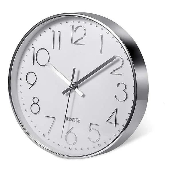Premium Silver Wall Clock, Wall Decoration, Modern Silent Wall Clock for Home Office Kitchen (25cm)