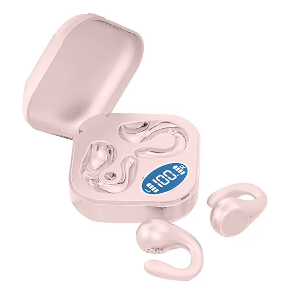 Öronklämma Bluetooth-hörlurar HiFi-ljud Öppna trådlösa hörlurar med strömdisplay för sportlöpning Rosa