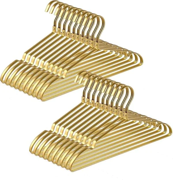 20-pack Aluminium Järn Galgar 42cm, Matt Guld Metall Klädhängare för Kostymer T-shirts Skjortor Jackor Klänningar, Halkskydd, Eleganta och Kvalitativa