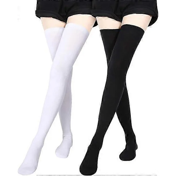 [XJ] Over Knee Lårhöga Strumpor Randiga Strumpor 3-Randiga Lårhöga Strumpor Dam Tubstrumpor Varma Cosplay-strumpor för Flickor Svart och Vit