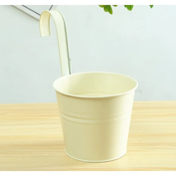 5-pack Metal Hanging Flower Pots - for Fences or Balconies - with Removable Hooks - Tinplate Hanging Flower Pots