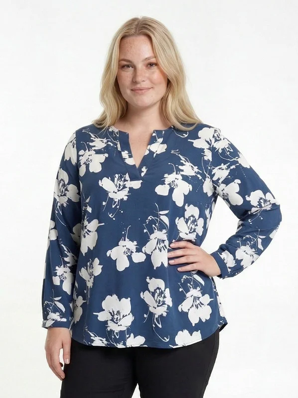 CISO - Langærmet Bluse - Blå / Off White - Med Blomsterprint