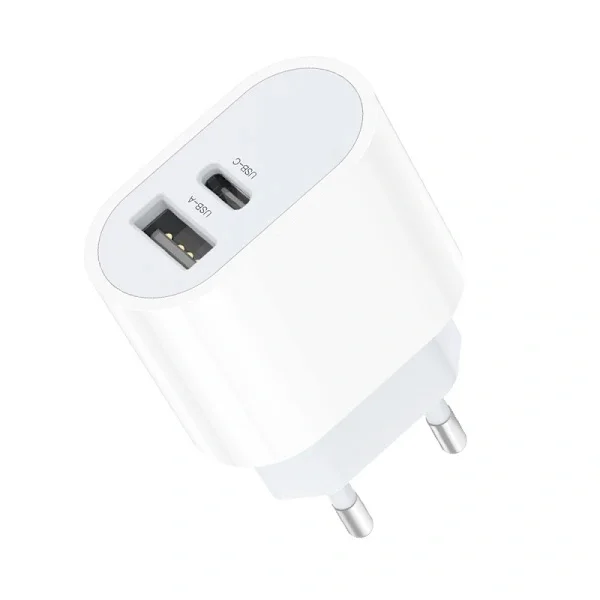Rask dobbel lader med doble porter USB-C kompatibel med iPhone 11/12/13/14,15, Samsung, Hot 2025 Hvit Hvit