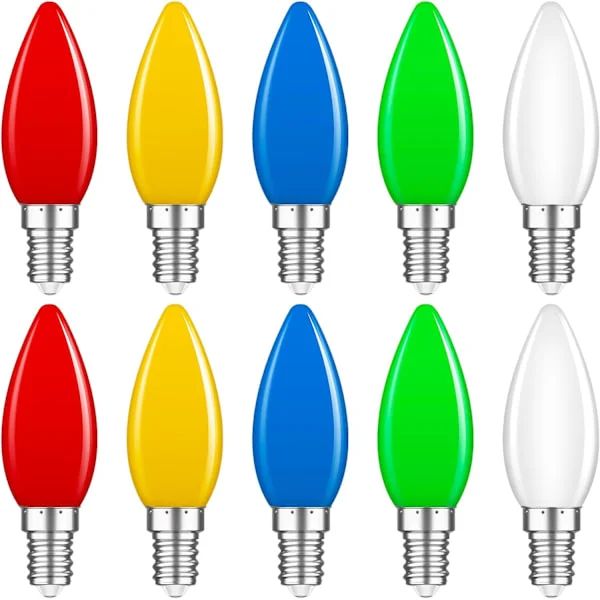Pakke med 10 E14 1W Farvede Pærer, E14 Farvede LED Pærer, E14 Farvede LED'er til Lysguirlander, Fester, Juledekorationer