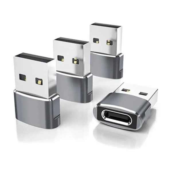 4-Pakning USB til USB-C Adapter, Type-C Hunn til A Hann Billader Konverter for Nye iPhone 16 Pro Max Plus 15 14 13, Appl