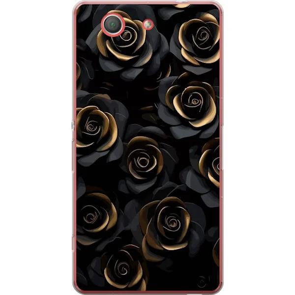 Kompatibelt Mobilskal till Sony Xperia Z3 Compact Blommotiv med svarta rosor och guldfärgade kanter, lyxig och modern estetik