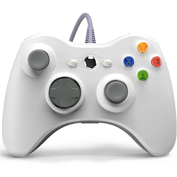 Wired Xbox 360 Controller, Game Controller for 360 with Dual Vibration Turbo Compatible with Xbox 360/360 Slim and PC Windows 7,8,10 White