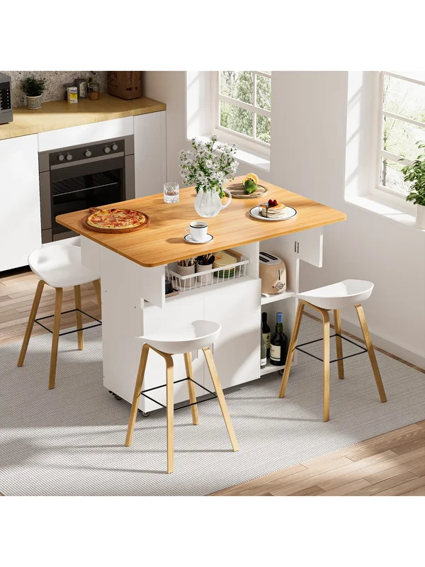 AliExpress - Table pliante en bois avec roulettes, table mobile, armoire à portes, étagère ouverte, table à manger en bois, table à manger pliante 