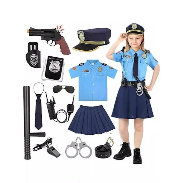 Halloween polisdräkt för barn rollspel maskeraddräkt fest cosplay polisdräkt M: 110-120cm