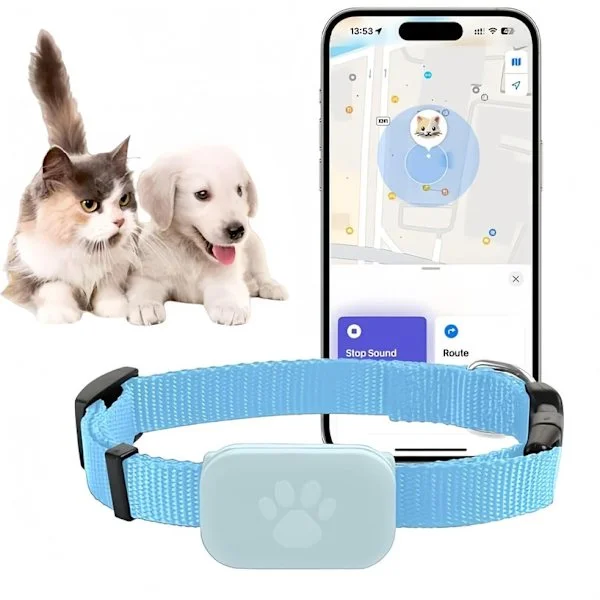 GPS-tracker til katte og hunde - Sporingshalsbånd i realtid, ingen månedlige omkostninger, GPS-sporingshalsbånd kompatibelt med iOS og Android